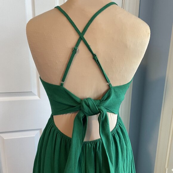 Lulu's Warm Afternoons Green Linen Tie-Back Midi Dress wPockets NWT - Picture 5 of 12